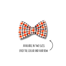 Load image into Gallery viewer, Red, white and blue plaid Bow Tie made with Alligator hair clip, over the collar or elastic headband
