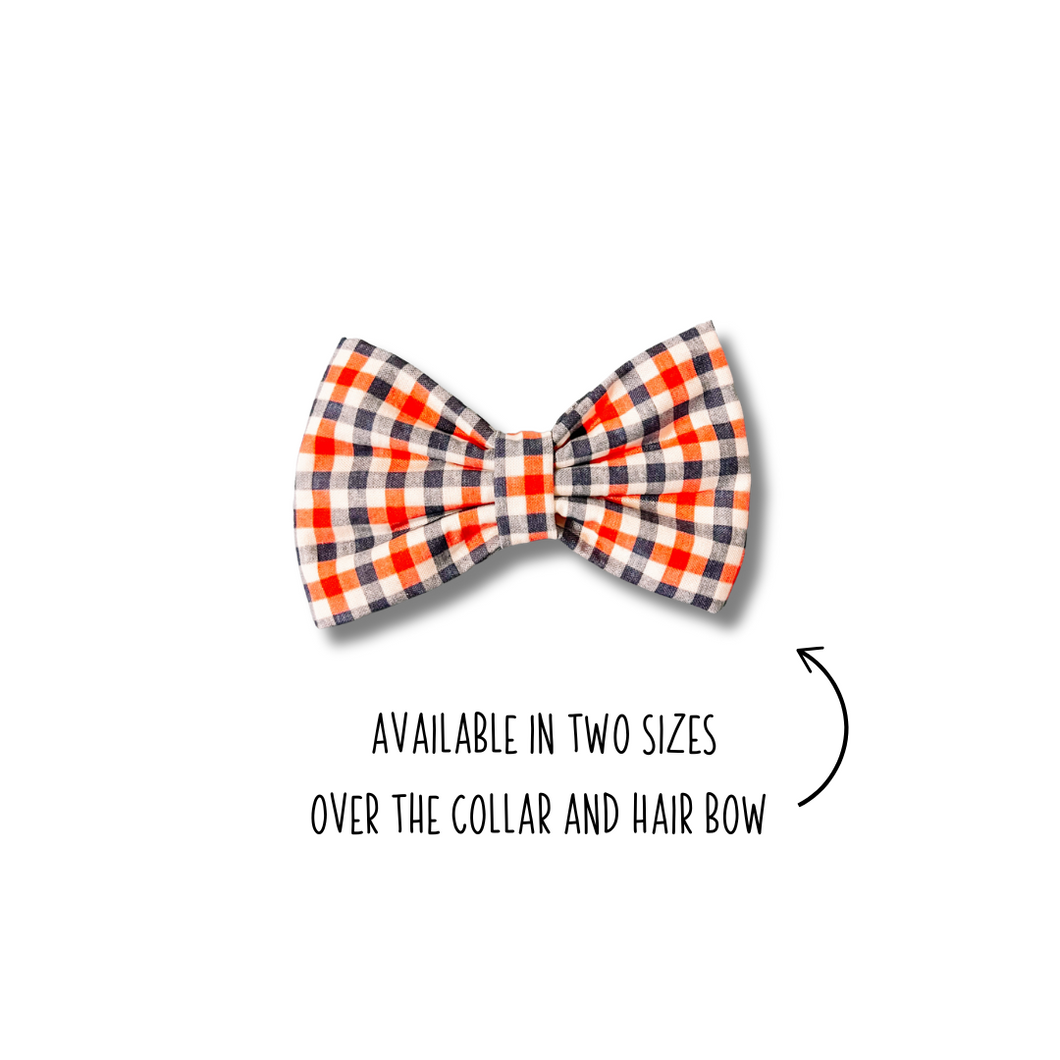 Red, white and blue plaid Bow Tie made with Alligator hair clip, over the collar or elastic headband