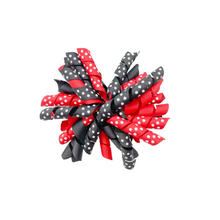 Load image into Gallery viewer, Red and Black Korker Hair bow Made with an Alligator hair clip or elastic headband
